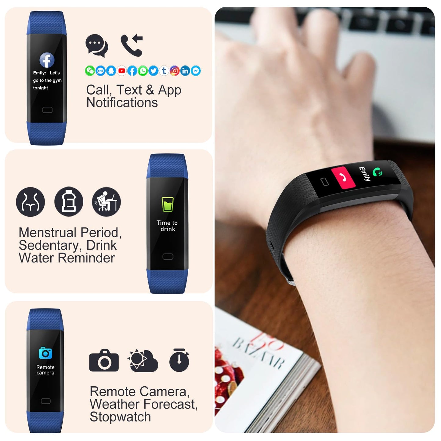 ENGERWALL Fitness Tracker with Step/Distance/Calories Counter, Activity Tracker with Heart Rate Monitor, Slim Style Watch IP68 Waterproof, Sleep Monitor Tracker, Pedometer Watch for Women Men Kids