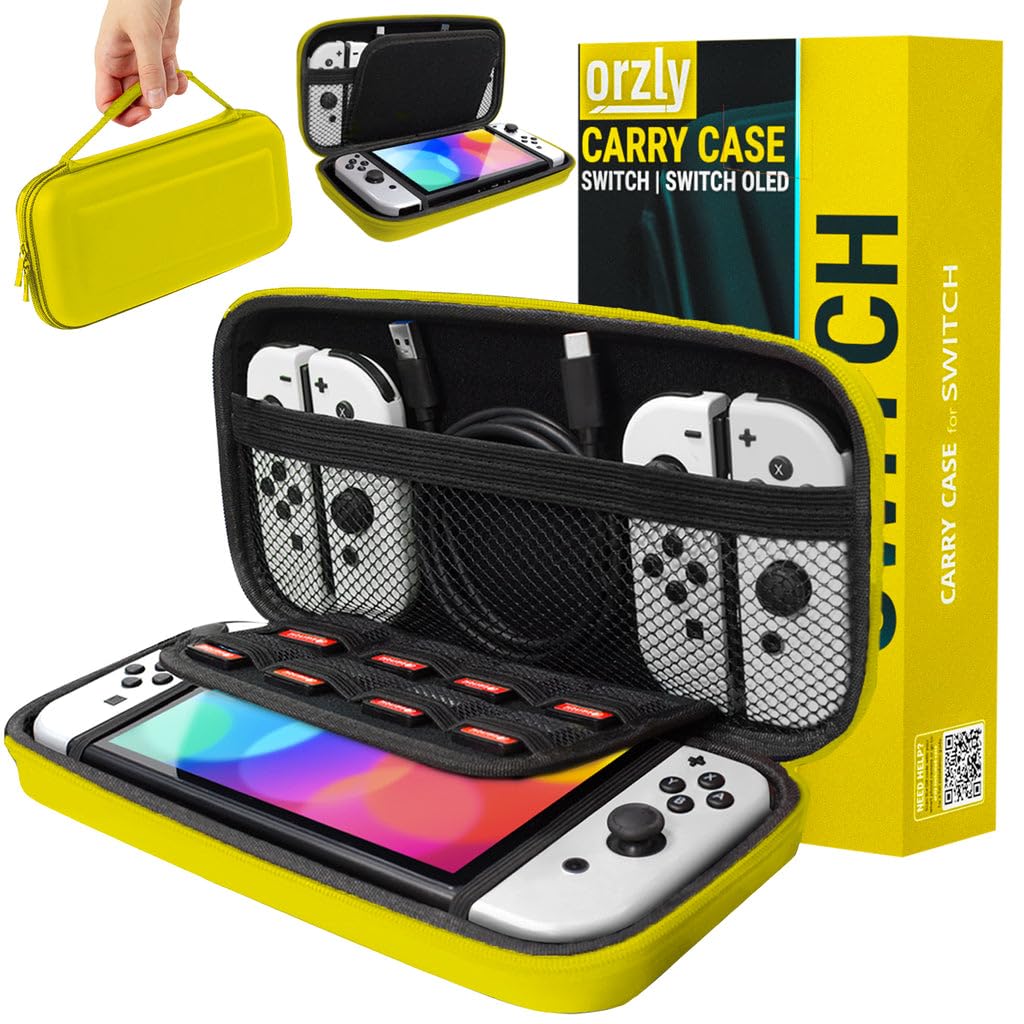 Orzly Carry Case Compatible with Nintendo Switch and New Switch OLED Console -Protective Hard Portable Travel Carry Case Shell Pouch with Pockets for Accessories and Games