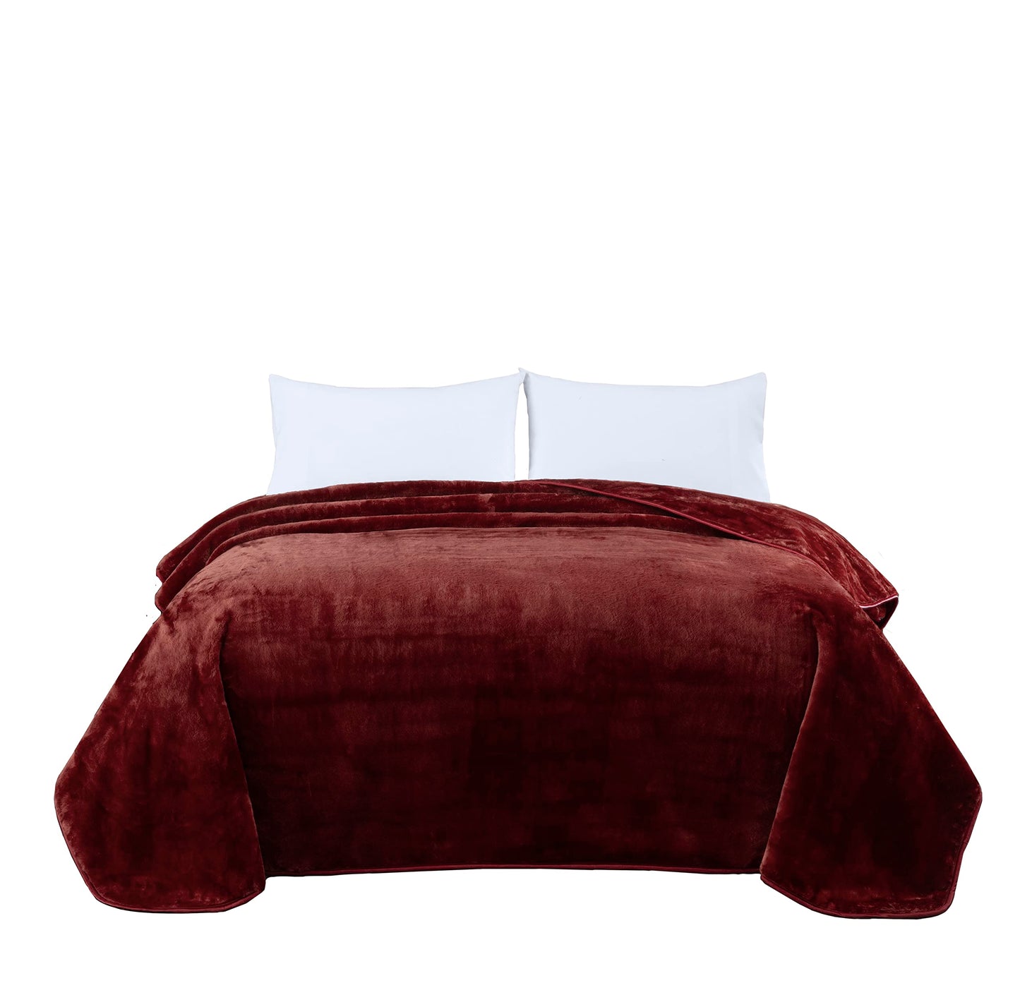 Chezmoi Collection Heavy Single Ply 9 Lbs Korean Style Faux Mink Blanket, 750GSM Thick Silky Soft Plush Raschel Mink Blanket, 85" x 95" King, Solid Burgundy