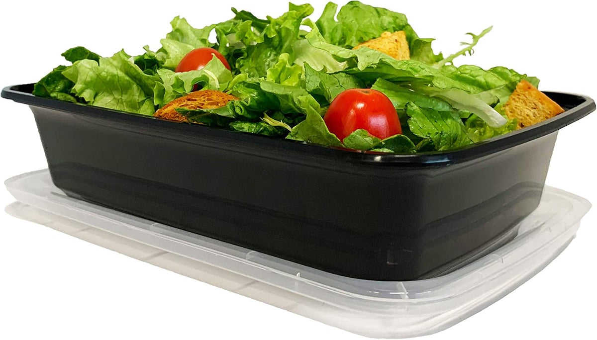Reli. 28 oz Meal Prep Containers w/Lids - 50 Pack | Leftover To Go, Takeout | Microwave Safe | Disposable Containers for Food Storage | Take Home/Lunch/Meal Planning | Plastic | Black