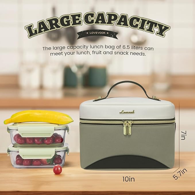 LOVEVOOK Lunch Box for Women,Adult Insulated Lunch Bag for Women,Leakproof Cooler Bag for Office Picnic Hiking Beach,Lunch Tote Bagwith Adjustable Shoulder Strap