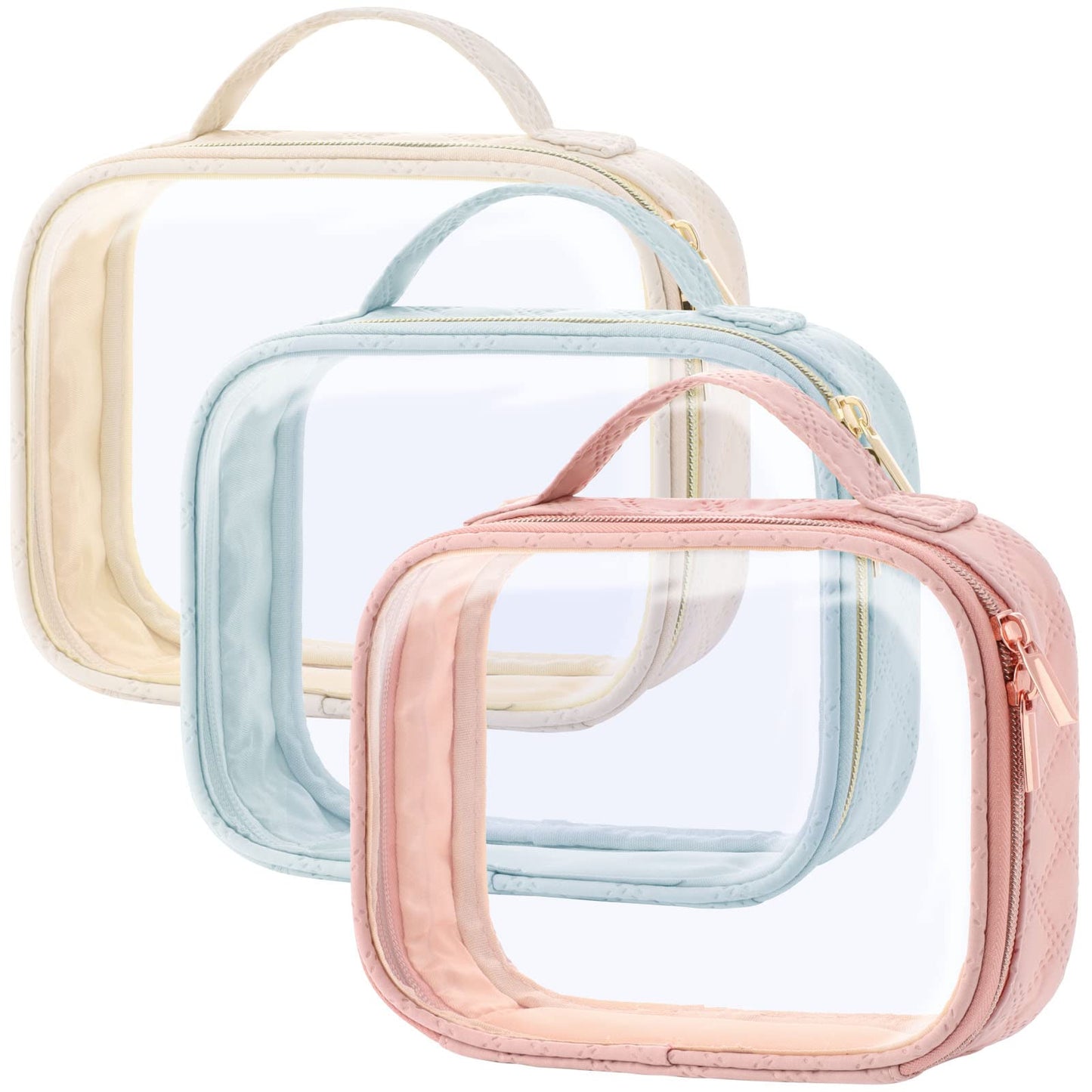 PACKISM Valentines Day Gifts for Him Her - TSA Approved Toiletry Bag - 180° Large Opening Clear Makeup Bags with Handle, Clear Toiletry Bags for Traveling Travel Essentials, Rose Pink