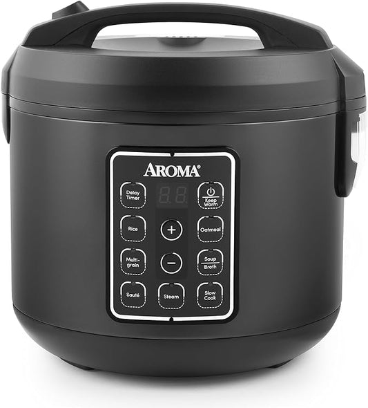 AROMA® Digital Rice Cooker, Multicooker, 6-Cup (Uncooked) / 12-Cup (Cooked), Steamer, Slow Cooker, Oatmeal Cooker, Grain Cooker, Auto Keep Warm, 3 Qt, Black, ARC-966BD
