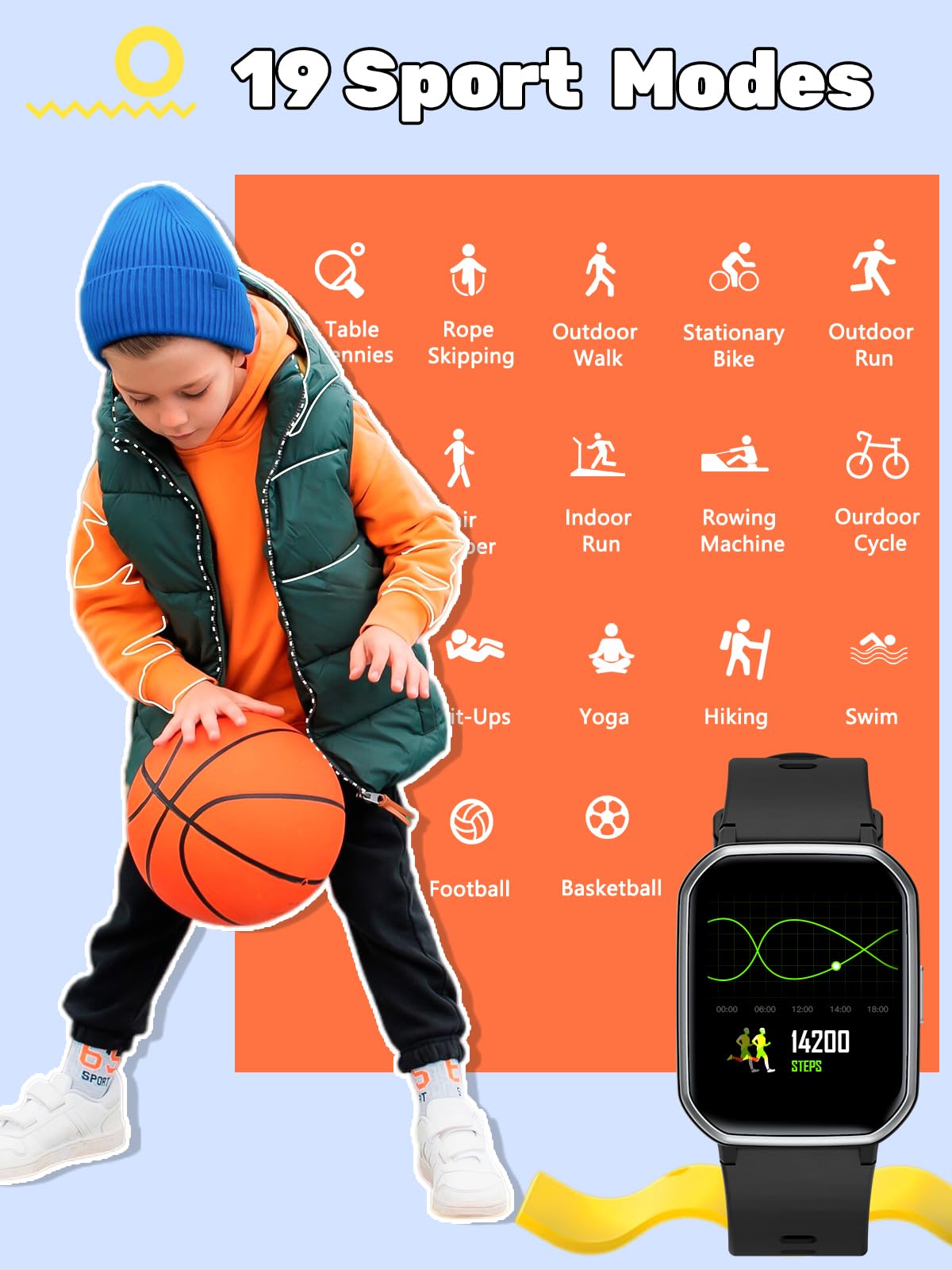 teslahero Kids Smart Watch for Boys Girls,Children Fitness Tracker with Heart Rate Sleep Monitor,Waterproof Activity Tracker Pedometer Step Counter for Android iPhone (Blue)