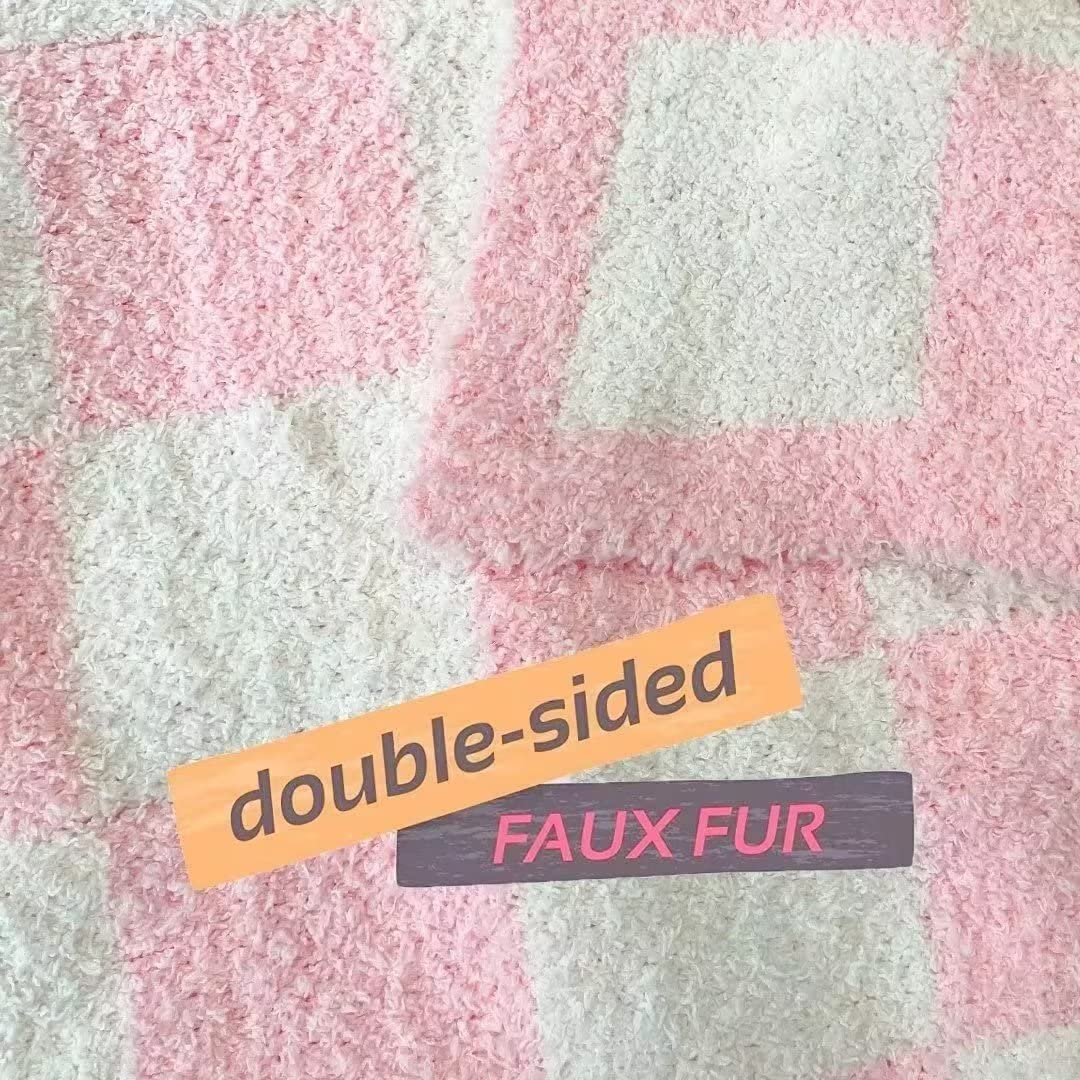 Ultra Soft Checkerboard Grid Blanket Cozy Buffalo Check Throw Fluffy Knitted Reversible Throw Blanket Lightweight Fleece Checkered Blanket for Sofa Couch Bed Travel, Blush Pink, 51''x63''