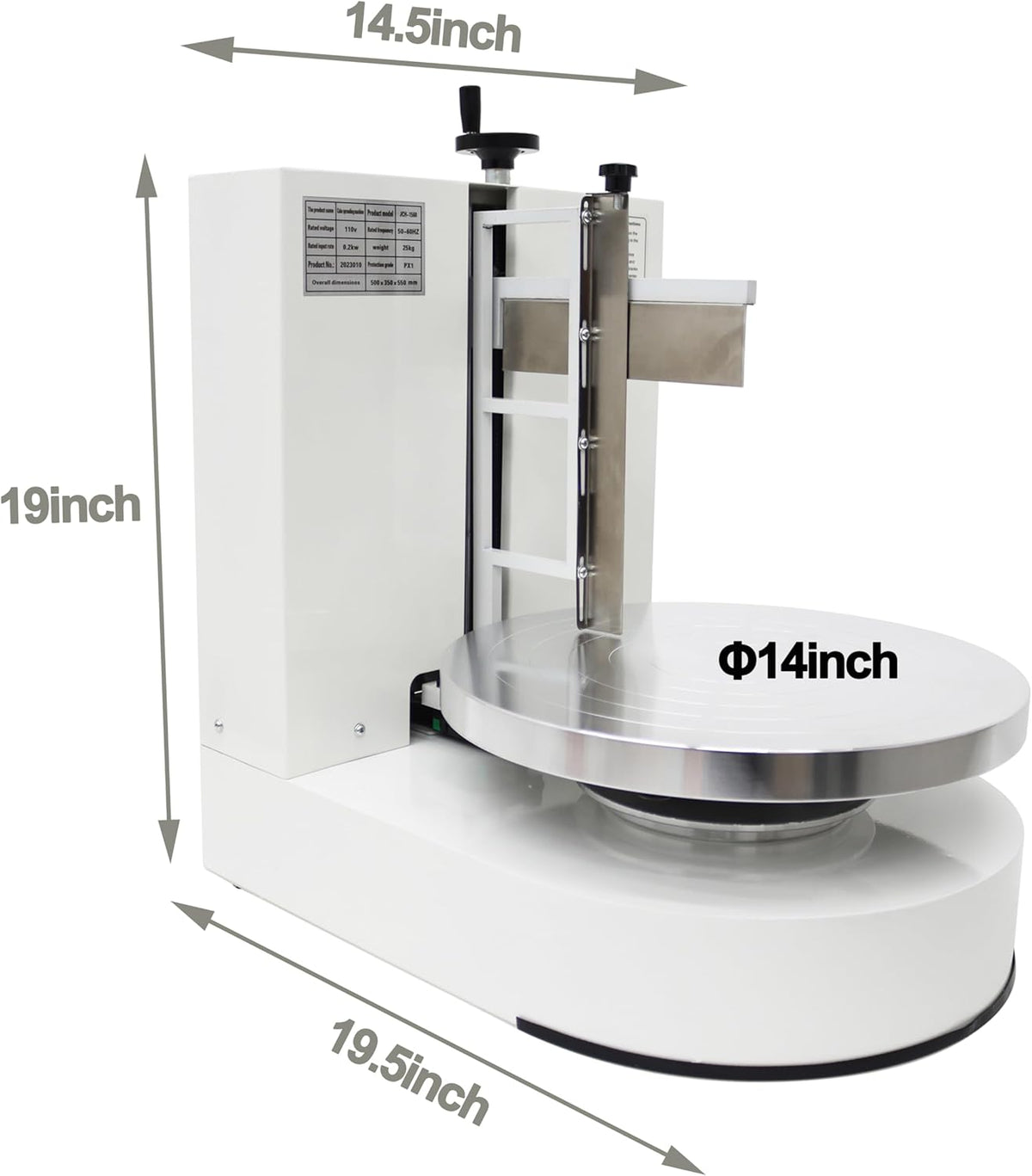 TECHTONGDA Cake Cream Spreading Frosting Icing Turntable Automatic Coating Machine with Graduated Scraper 60-320RPM Rotating Speed for 6-14inch Cakes White