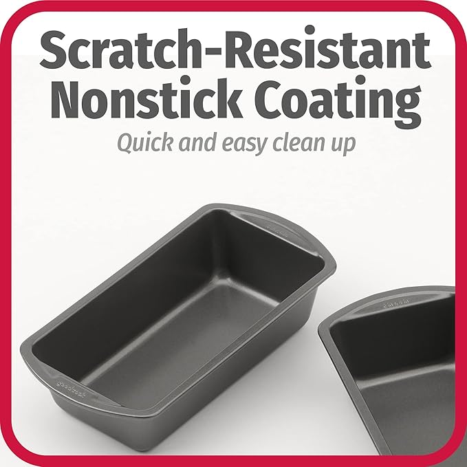 GoodCook Nonstick Loaf Pan 8 x 4-Inch Heavy-Duty Steel Bakeware with Easy-Clean Non-Stick Coating, Oven & Dishwasher Safe Pan for Meatloaf Breads Lasagnas Casseroles & More, Set of 2, Gray