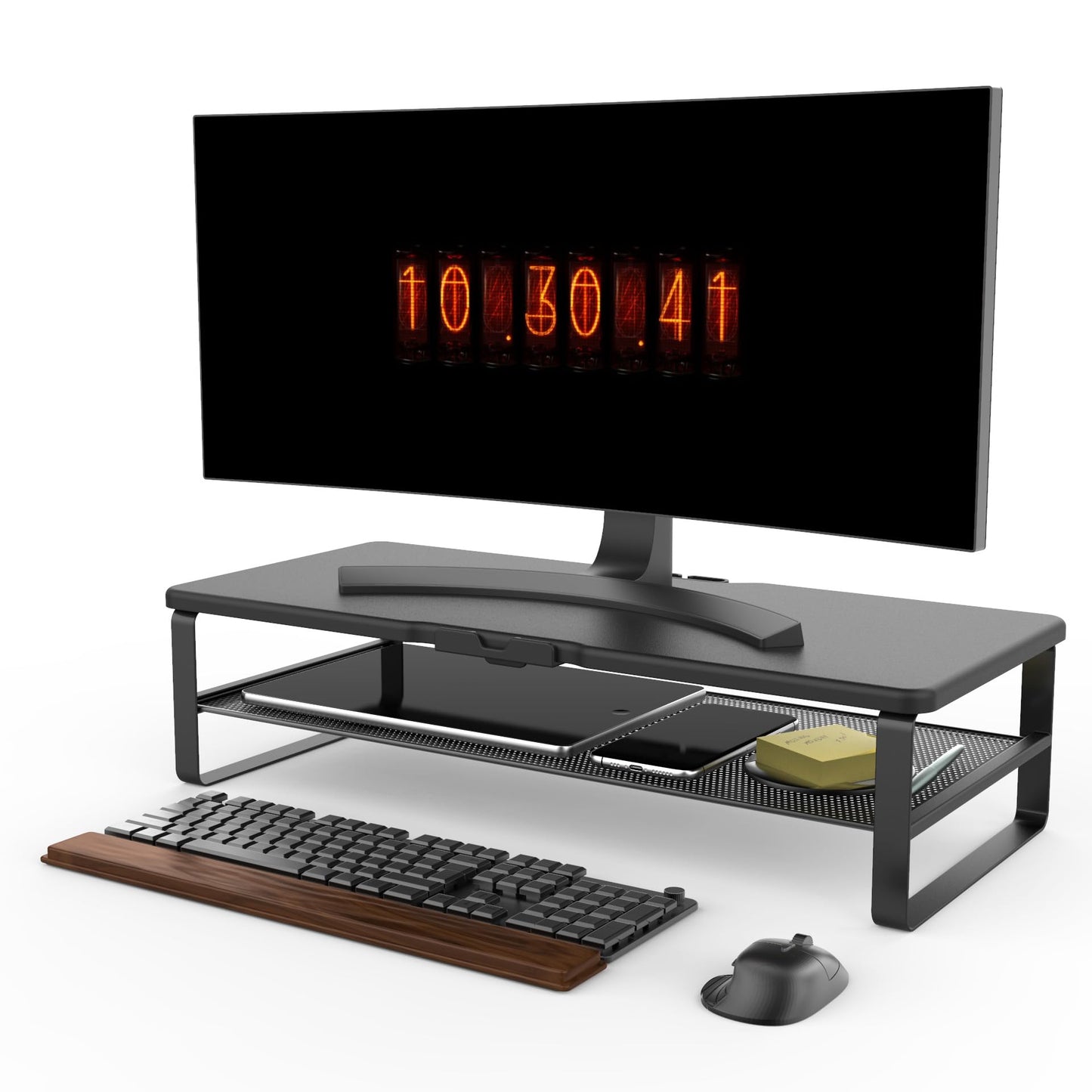 Doowiit Monitor Stand with drawer, 2-Tier Monitor Stand Riser with Phone Holder and Cable Management - Desk TV Shelf, Laptop Printer, Desk Organizer Stand, for Home & Office, Black