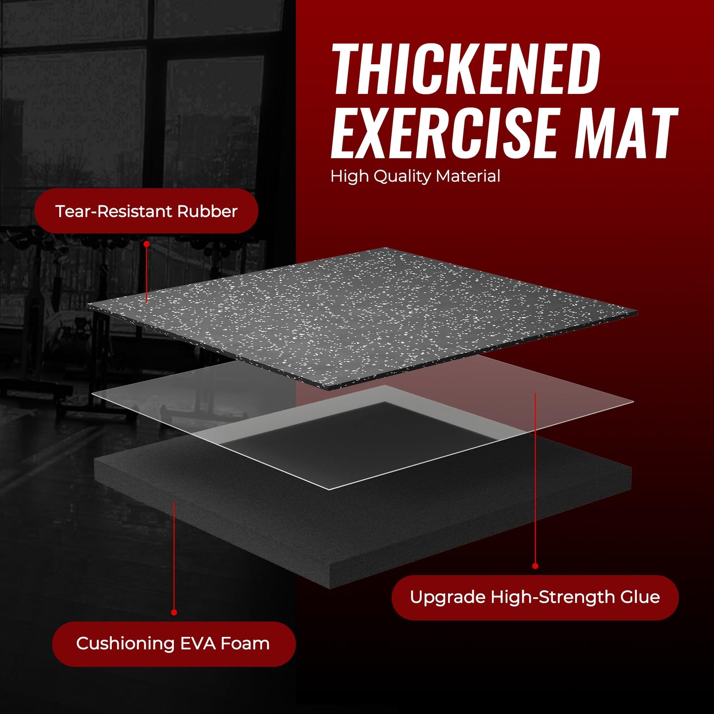 SUPERJARE 0.56'' Thick 12 Pcs 48 Sq Ft Rubber Top Exercise Equipment Mats, High Density EVA Foam Mats with Rubber Top, Interlocking Gym Flooring for Home Gym, Protective Workout Mat, Black/Grey