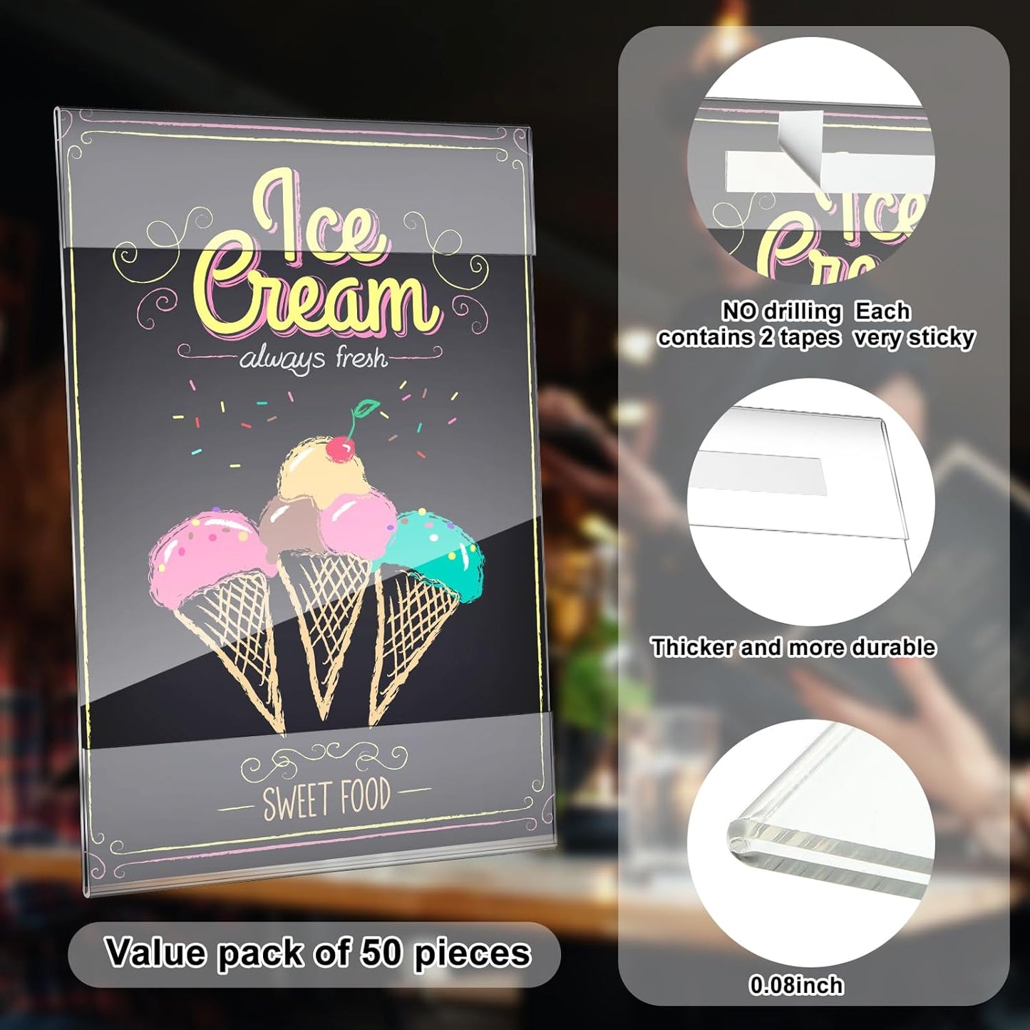 Kigley 50 Packs 8.5 x 11 Wall Mount Acrylic Sign Holder Clear Acrylic Sign Holder with Tape Wall Mount Plastic Paper Display Frame Document Menu Holder for Office Home Store Restaurant No Drilling