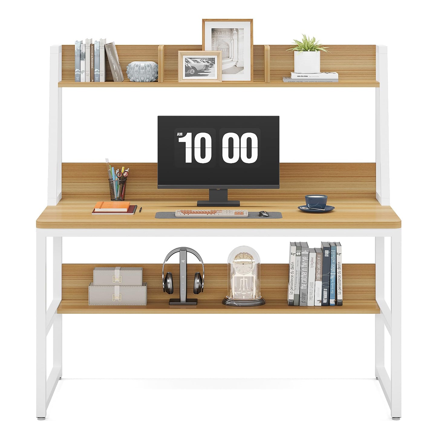 Tribesigns Computer Desk with Hutch, 47 inches Home Office Desk with Space Saving Design with Bookshelf for Small Spaces