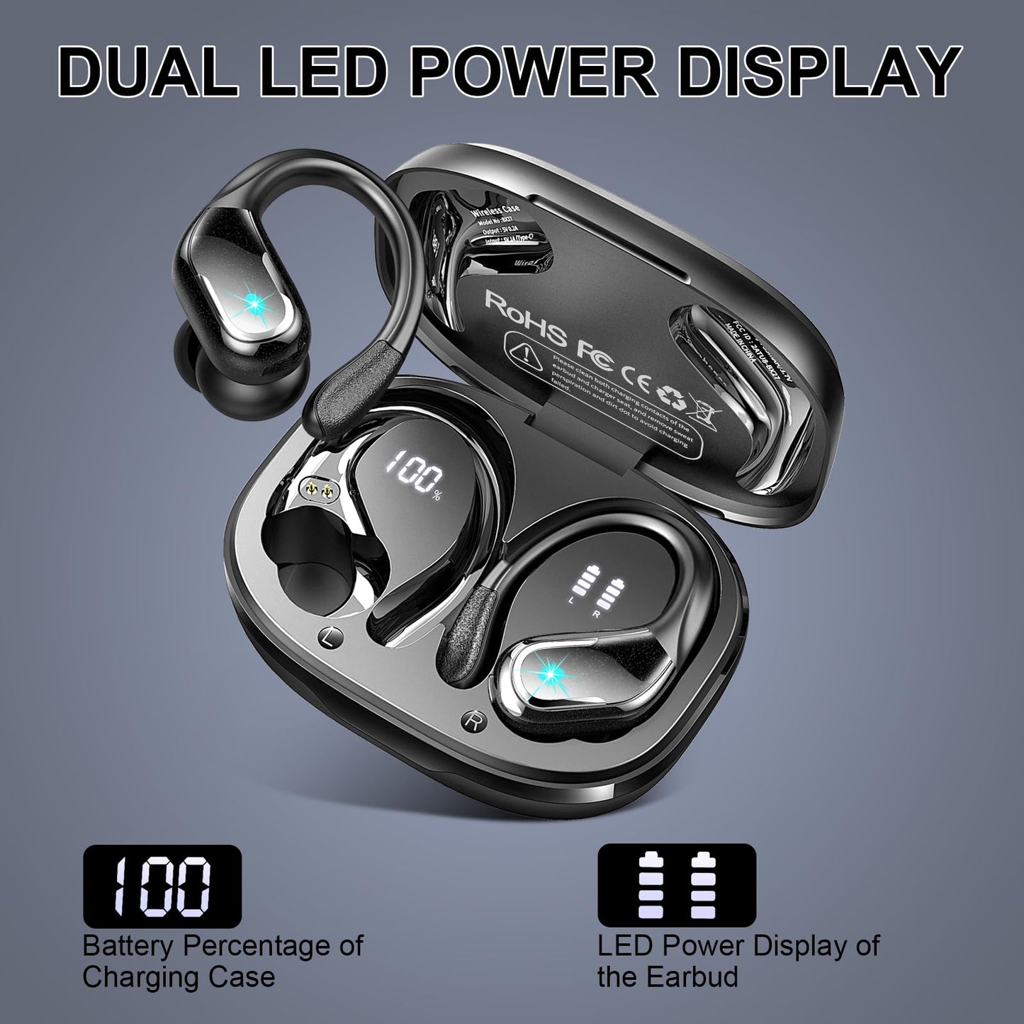 Wireless Earbuds Sport Bluetooth Headphones 5.4, 2025 Bluetooth Earbuds 75Hrs Stereo, 4 HD Mic, Over-Ear Buds with Earhooks ENC Noise Canceling Earphones, IP7 Waterproof Headset for Workout/Running