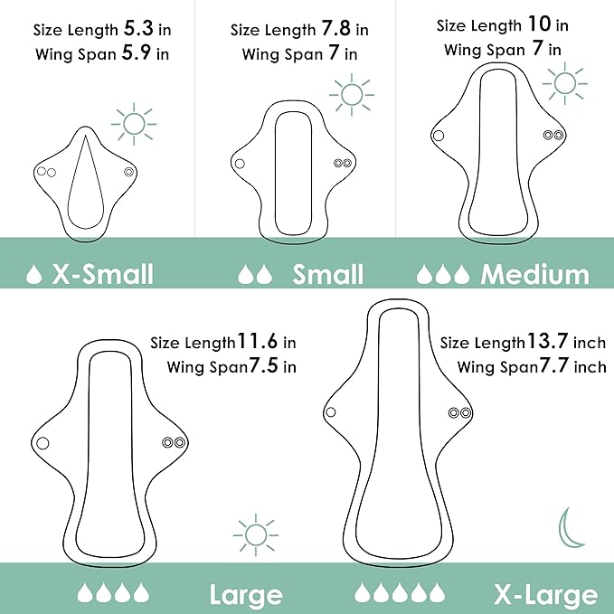 wegreeco 6 Pcs Reusable Menstrual Pads, Ultra Absorbent Cloth Pads for Heavy Flow, Sanitary for Teens, Women, Nonslip, Inner Aqua, Burgundy, Coffe, Rose Gold Outer, XL