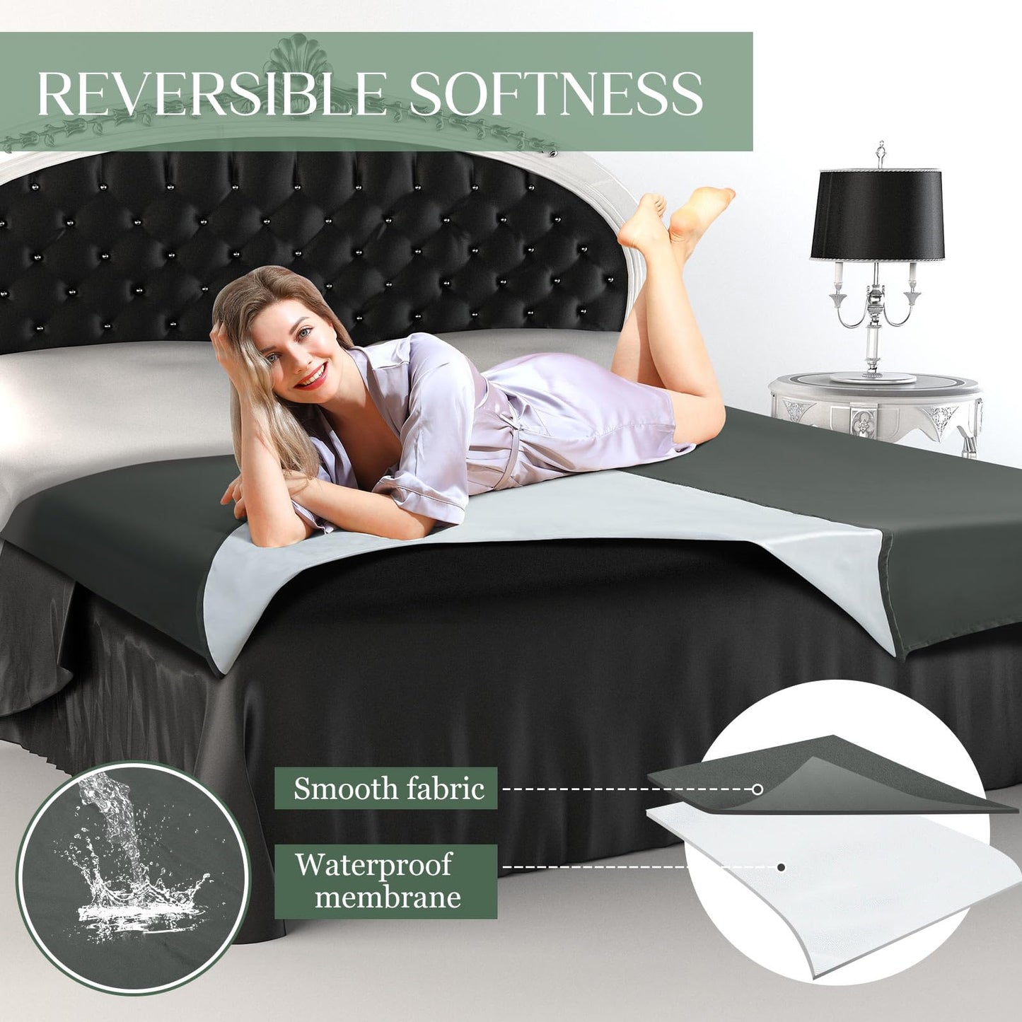 Tisancy Love Black Waterproof Bed Blanket Queen Size 78'' x 82'' Mattress Protector Blanket with Storage Bag for Comfort