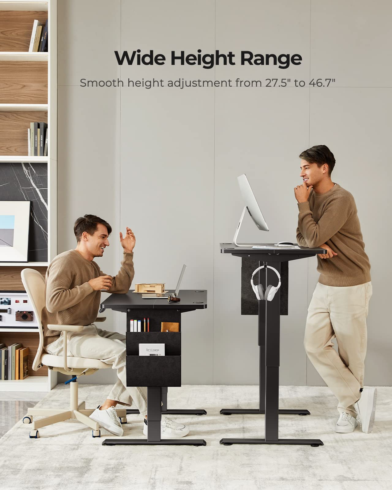 Marsail Standing Desk Adjustable Height Home Office Desk,‎48x24” Electric Standing Desks, Stand up Table with Storage Bag,Headphone Hook for Computer Workstations Desk4 Memory Preset