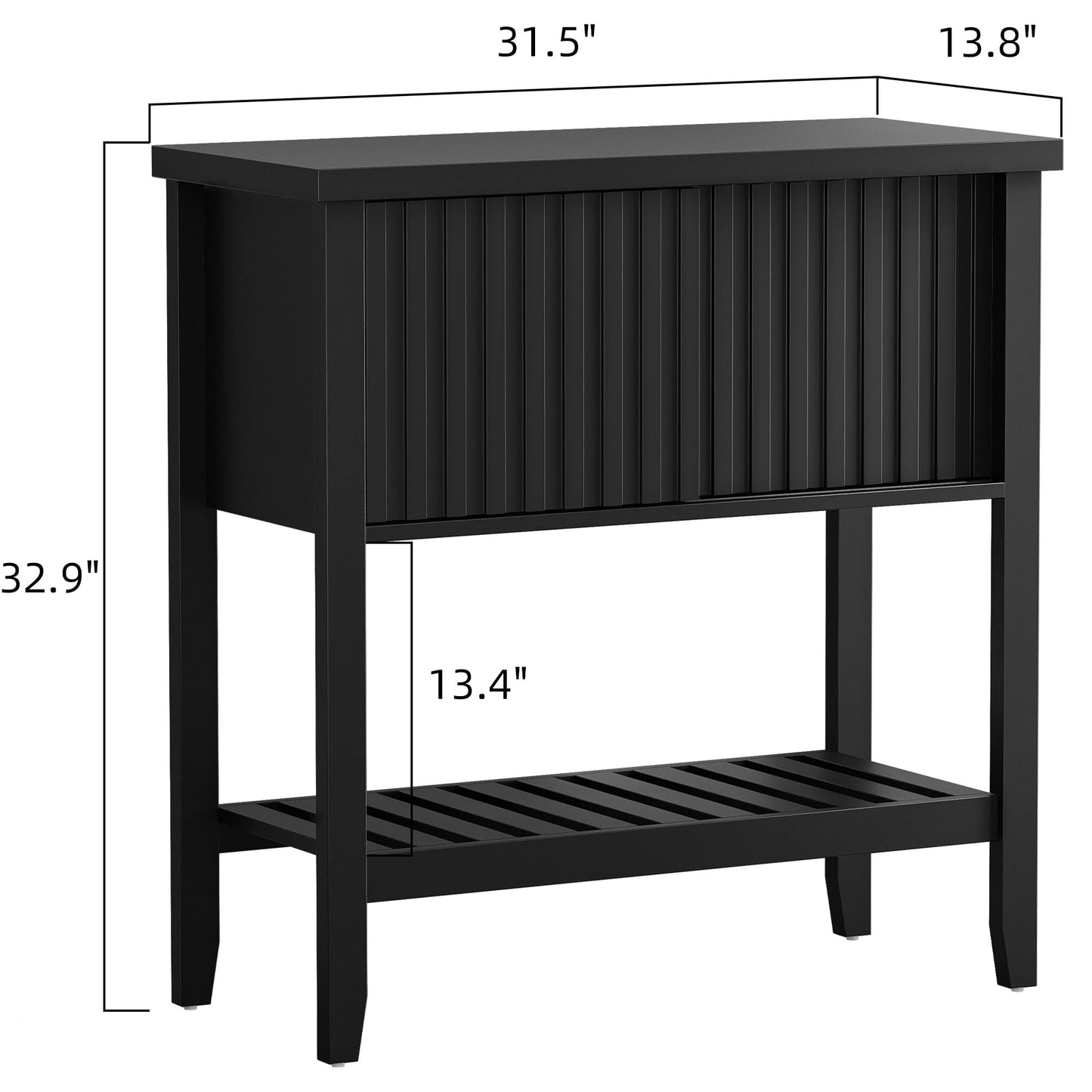 FJTFORME 31.5" Black Entryway Console Table with Sliding Drawer Doors, Narrow 2-Tier Sofa Table with Storage Shelf for Hallway, Living Room, or Office