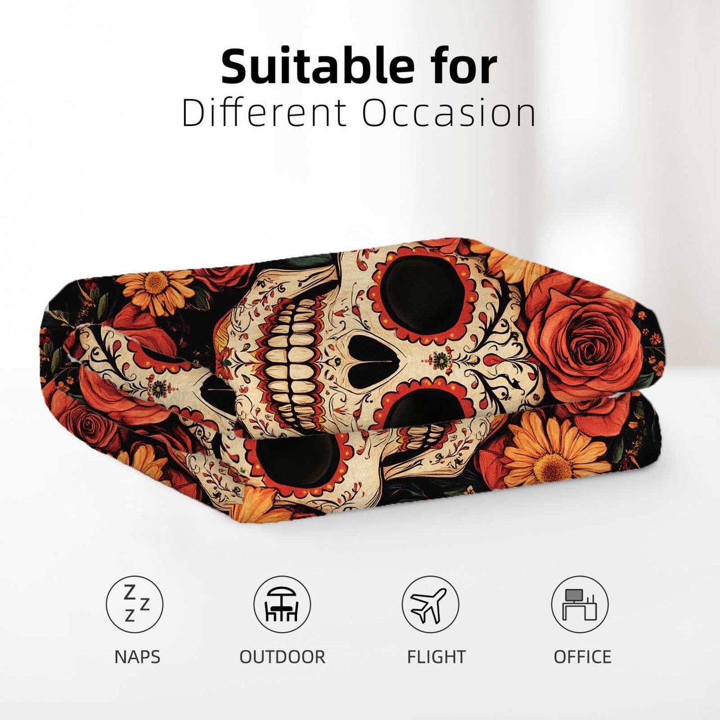 FexNuvko Sugar Skull Throw Blanket, Sugar Skull Gifts for Women, Day of The Dead Blanket, Soft Cozy Mexican Lightweight Fleece for Couch and Bed Room Decor, 50x60 Inches, 310 GSM, Single Side Printed