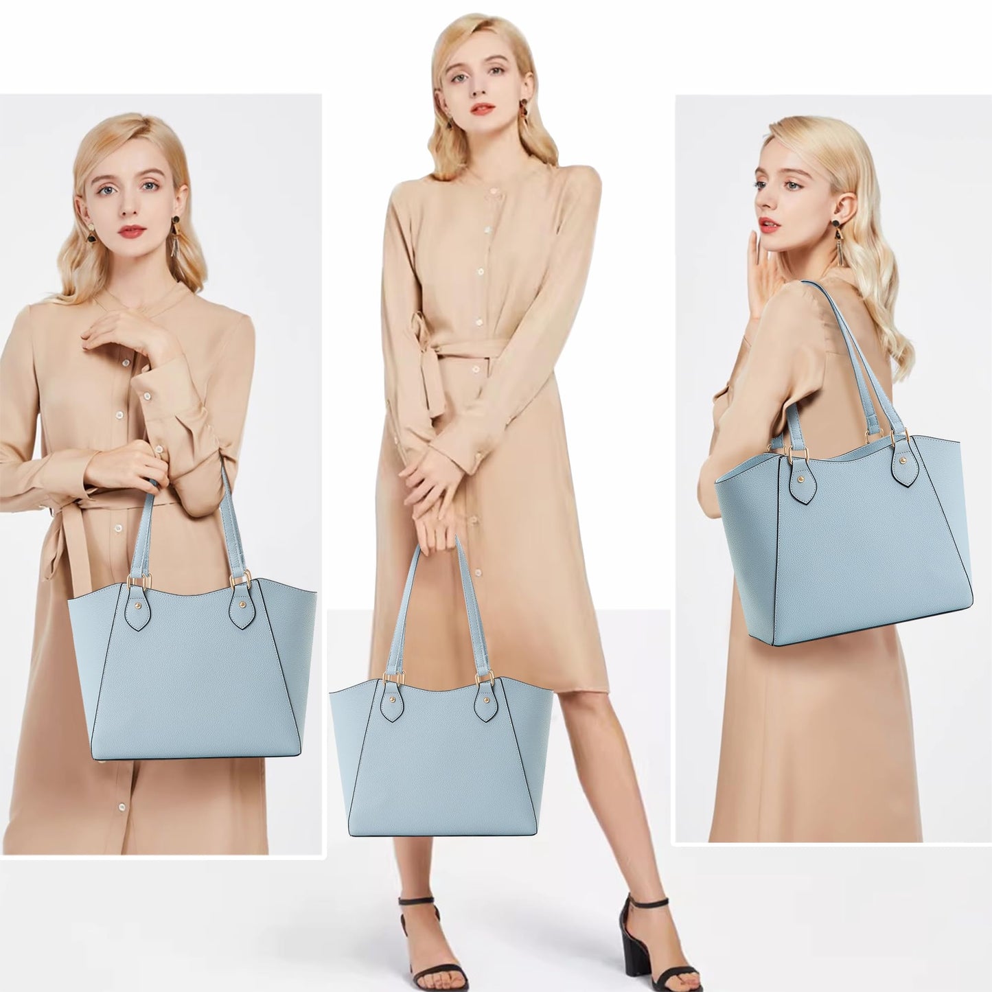 CHICAROUSAL Tote Bag for Women Large Handbags and Purses for Women PU Leather Womens Shoulder Bags (alz Light Blue YB)
