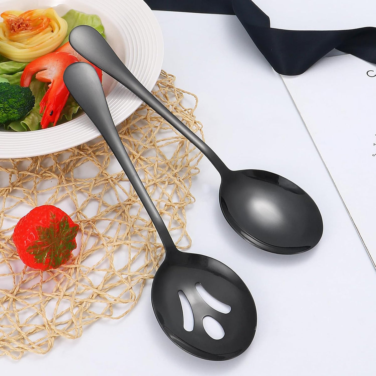 Black Serving Utensils,8 Pcs Stainless Steel Serving Utensil Set Include Serving Spoons,Serving Fork,Soup Ladle,Lasagna Server,Pie Server,Large Serving Set for Parties Buffet Home,Dishwasher Safe