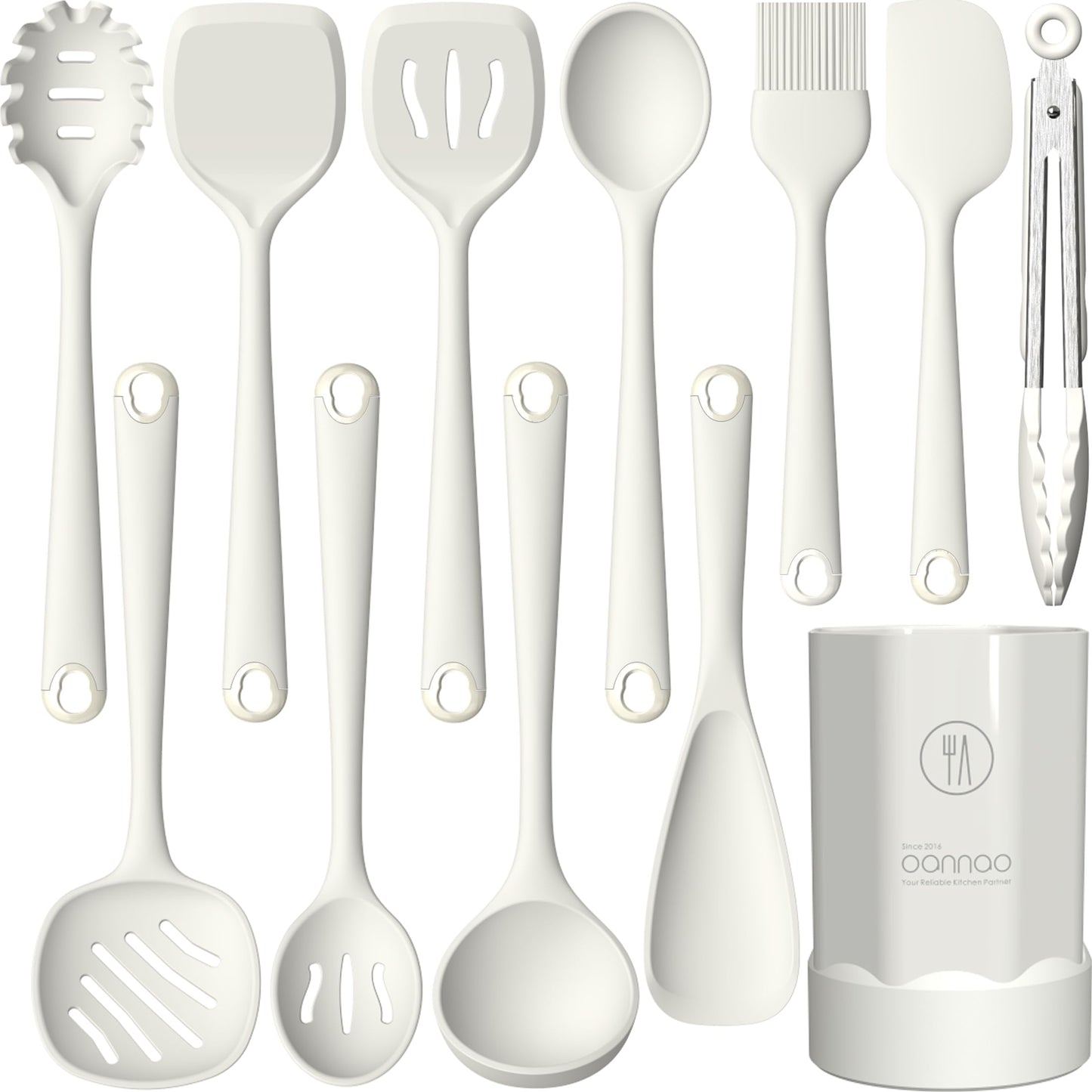 Silicone Kitchen Utensils Set, 600°F Heat Resistant Silicone Cooking Utensils, Spatula, Spoon, Whisk, Tongs, Kitchen Gadgets Tools Sets for Nonstick Cookware, Dishwasher Safe BPA Free (Cream White)