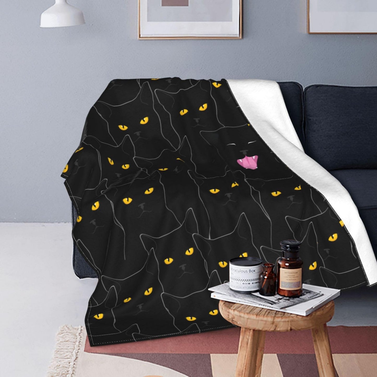 Black Cat Fleece Throw Blanket Soft Flannel Plush Lightweight Warm Cozy Blanket for Men Women Couch Bed Sofa Travel 80"x60"