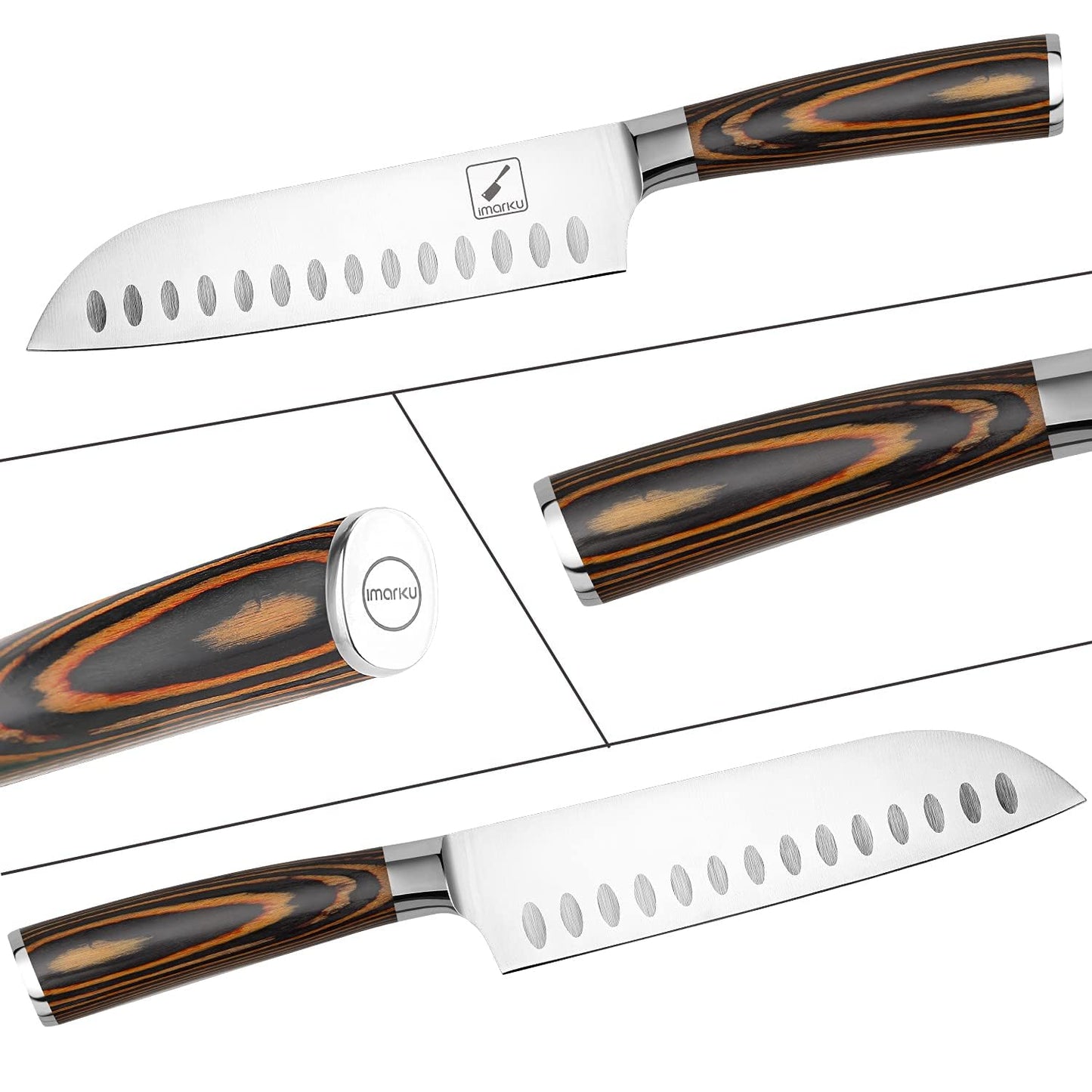 imarku Santoku Knife, 7 inch Kitchen Knife Ultra Sharp Cooking Knife Japanese Chef Knife - German HC Stainless Steel 7Cr17Mov - Ergonomic Pakkawood Handle, Christmas Gifts for Women/Men, Orange