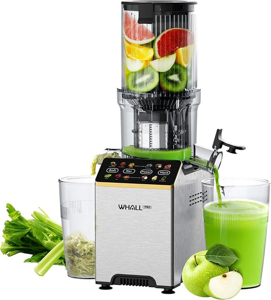Cold Press Juicer, Touchscreen Juicer Machines with Wide Feed Chute, Stainless Steel Masticating Juicers Easy to Clean, Ergonomic Operational Panel Design, High Juice Yield, Steel