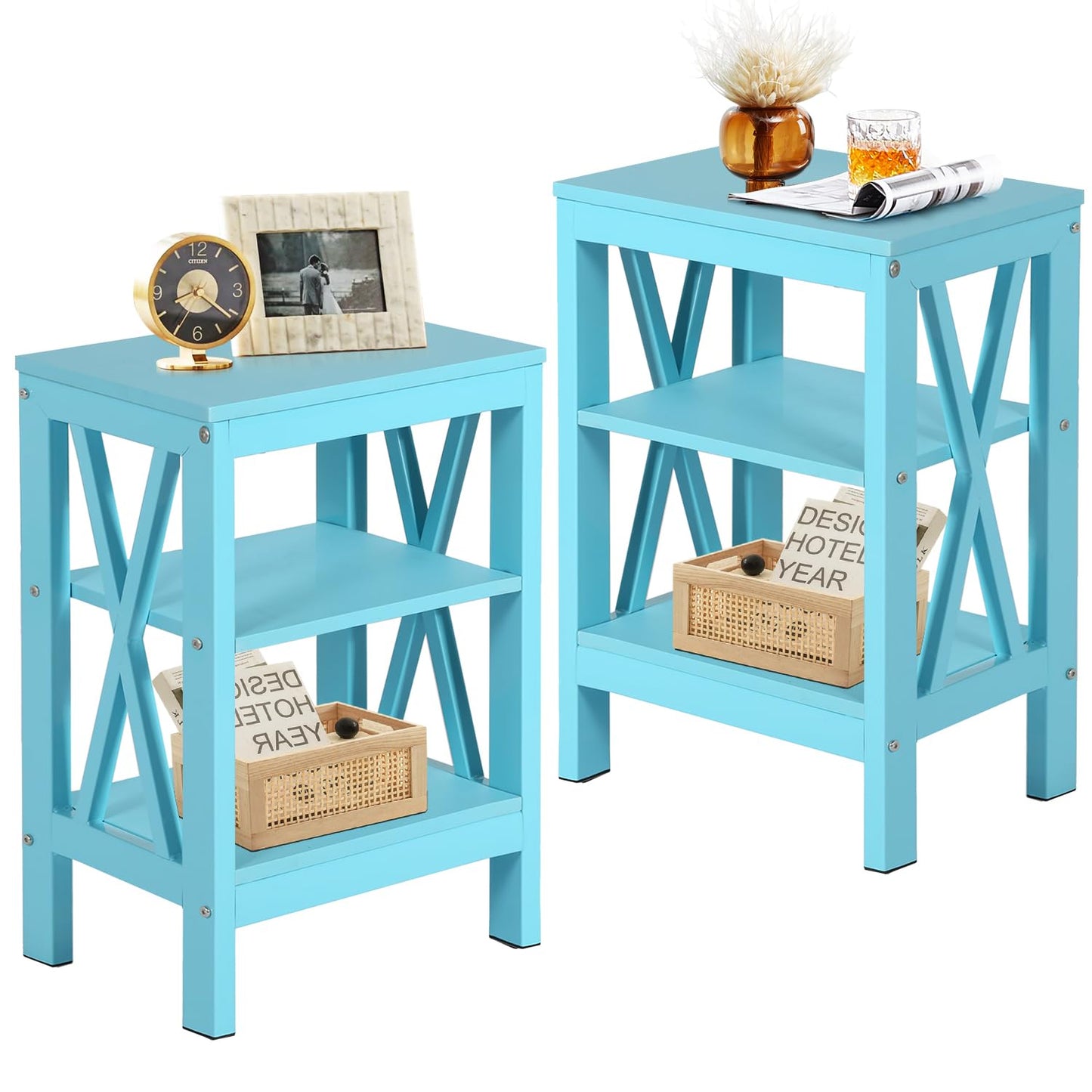 VECELO Modern Nightstands X-Design Side End Table Night Stand with Storage Shelf for Bedroom,Living Room,
