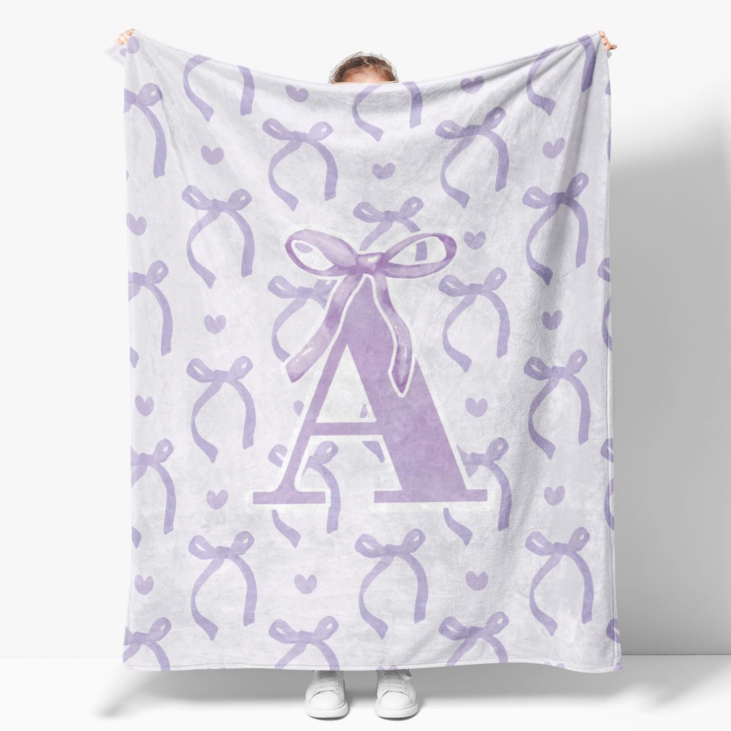 JKMBN Purple Bow Throw Blanket,Personalized Initial R Soft Fluffy Cozy Flannel Blanket,Monogrammed Gifts for Daughter Women Teen Girls,Customized Blanket for Bedding Bedroom Office,50x60 Inches