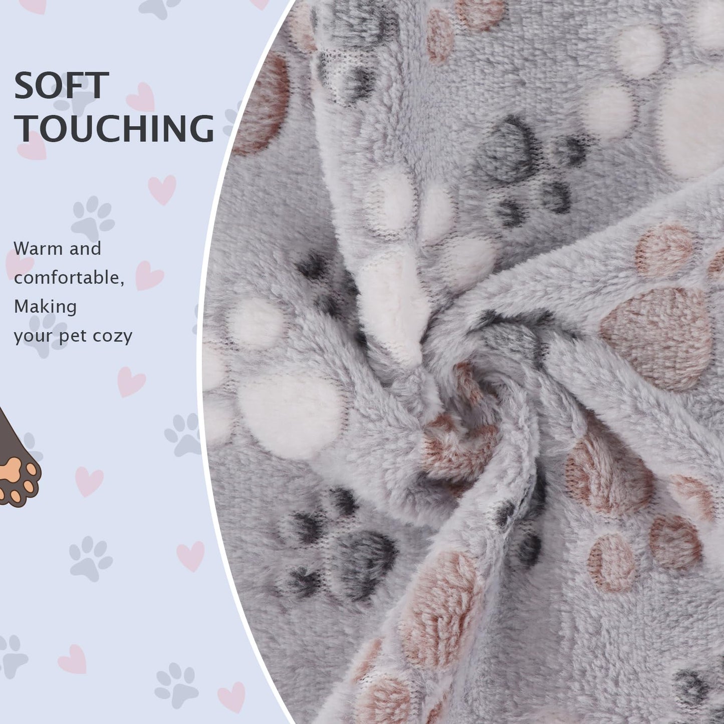 BVAGSS 6 Pack Small Dog Blanket, Super Soft Warm Pet Cover Blankets, Paw Print Puppy Fleece Flannel Blanket for Small Medium Dogs and Cats MW003