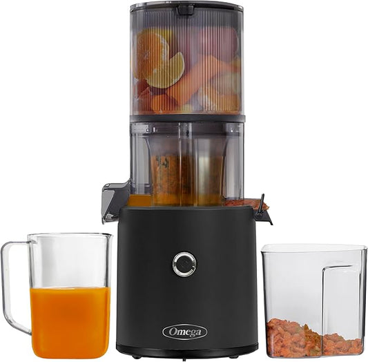 Omega Effortless Batch Cold Press Juicer - Hands Free Vegetable and Fruit Masticating Juicer Machine with 68-oz. capacity, Extra Large Hopper No-Prep whole recipe juicing, Easy Clean, 150-Watts, Black