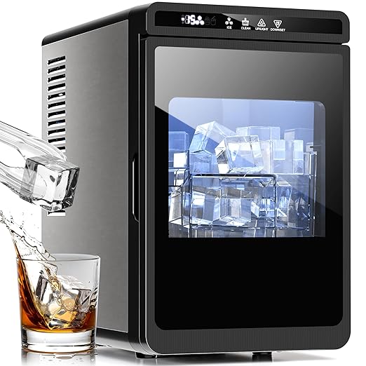 Kismile Clear Ice Cube Makers,3 Crystal Ice Cube in 20Mins, 155pcs/Day,Auto-Cleaning,Ice Makers Countertop with 5 Ice Sizes,24H Timer for Cocktails, Whiskey