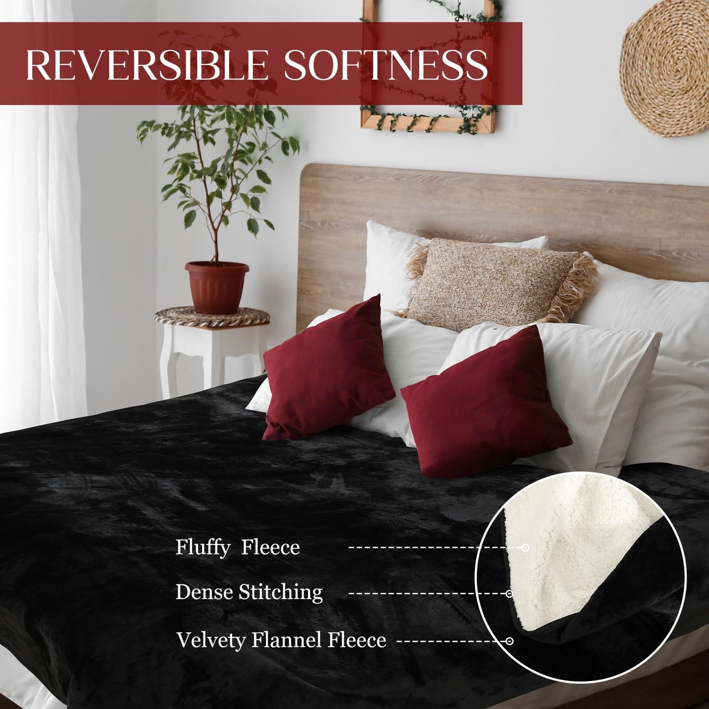 Tisancy Love Black Waterproof Bed Blanket, Twin Size 80'' x 60'' Double Side Lightweight & Reversible for Comfort, Flannel Fleece 3 Layer Blanket, Absorbs 50oz
