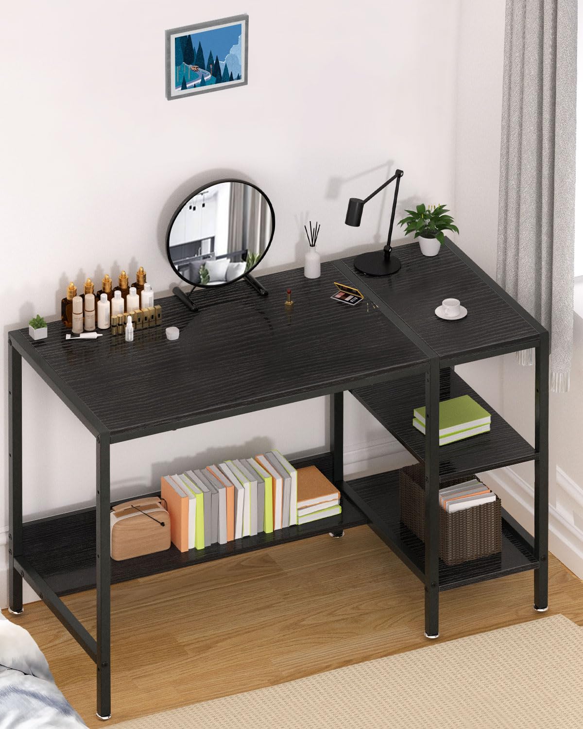 MINOSYS Computer Desk - 47” Gaming Desk, Home Office Desk with Storage, Small Table with Monitor Stand, Storage Space-Savor, Modern Table, Black