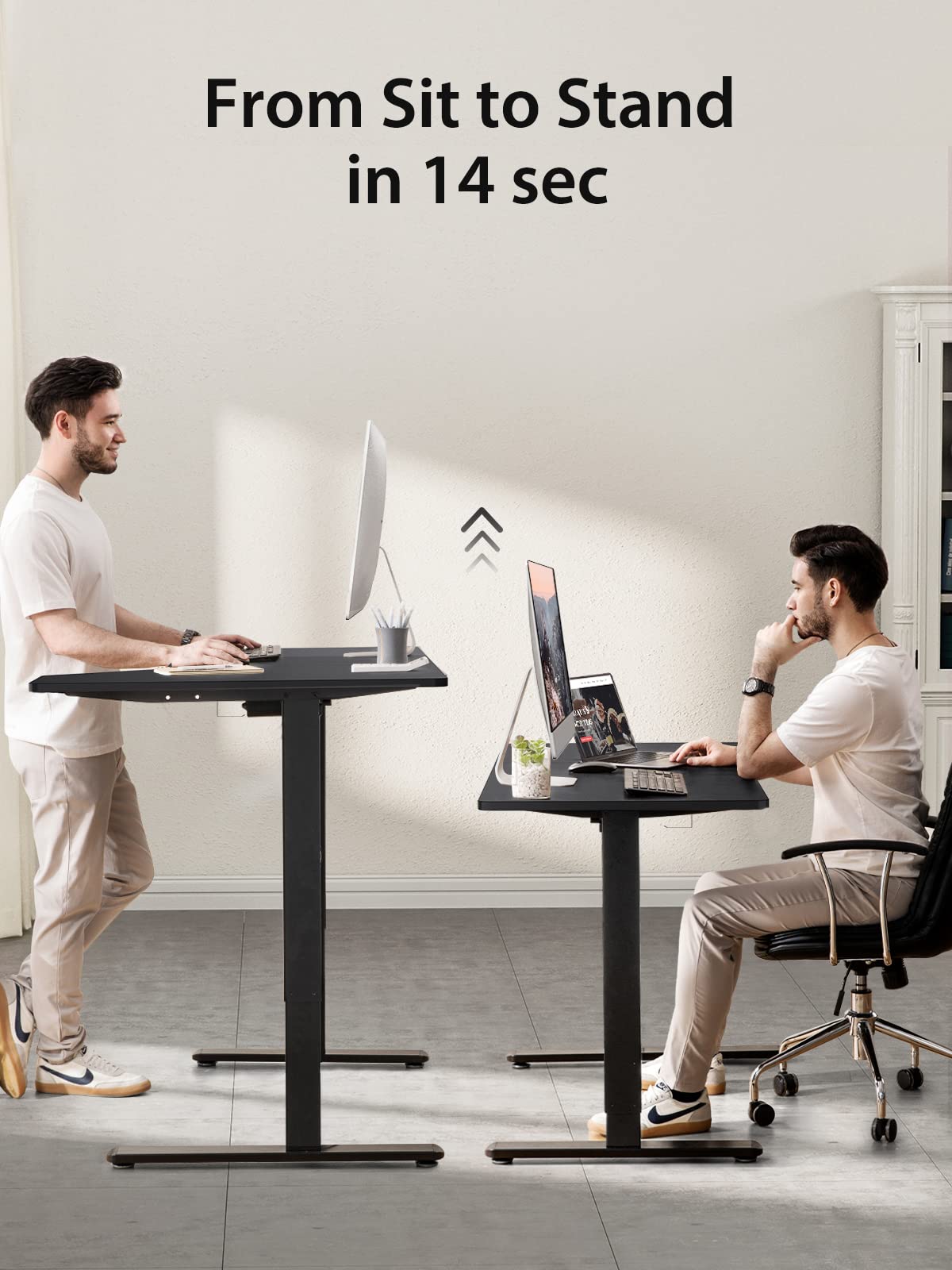 Totnz Electric Standing Desk, Height Adjustable Sit Stand up Desk, L-Shaped Memory Home Office Desk With Hook, 55 x 34 inch, Black