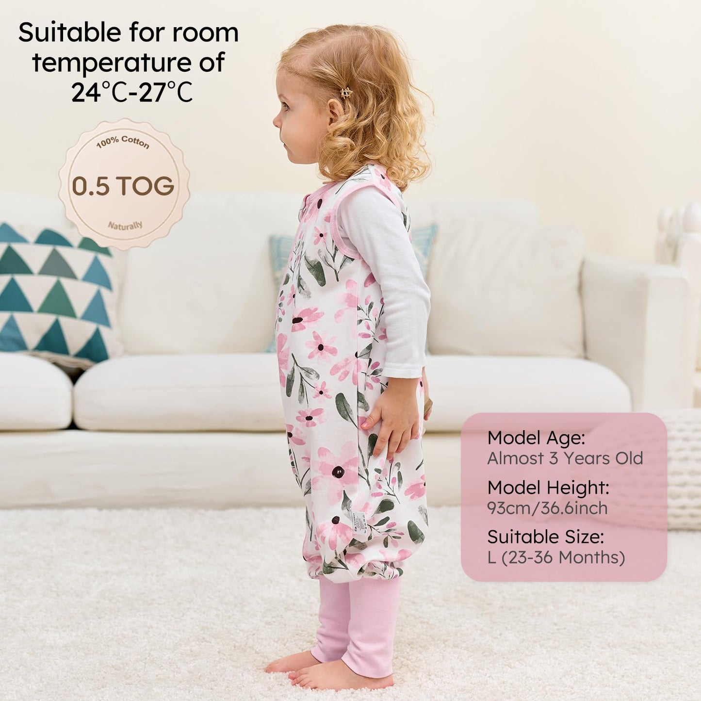 Yoofoss Toddler Sleep Sack With Feet 3-4T 100% Organic Cotton Baby Sleep Sack with Legs Toddler Wearable Blanket with 2-Way Zipper