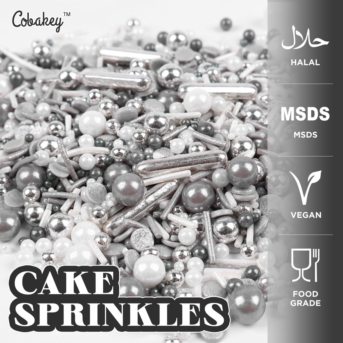 Gray & Sliver Sprinkles for Cake Decorating 4.23ounce - Sugar Mix Contains Metallic & Pearl Sprinkles for Cupcake Toppers, Ice Cream, Candy, Cookie Decorations - Holiday Party Supplies