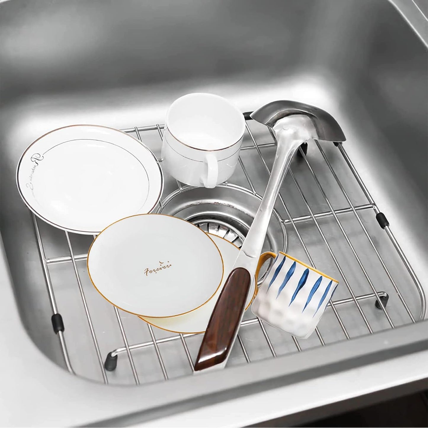 Orgneas Sink Protectors for Kitchen Sink, Universal Double Bowl Sink Bottom Grid 12.5"x10.5"x1.25", 304 Premium Stainless Steel Kitchen Sink Protector Grid Sink Grate Rack Centered Drain 2 Packs