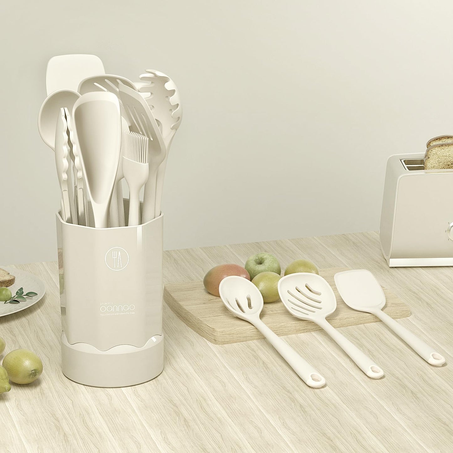 Silicone Kitchen Utensils Set, 600°F Heat Resistant Silicone Cooking Utensils, Spatula, Spoon, Whisk, Tongs, Kitchen Gadgets Tools Sets for Nonstick Cookware, Dishwasher Safe BPA Free (Cream White)