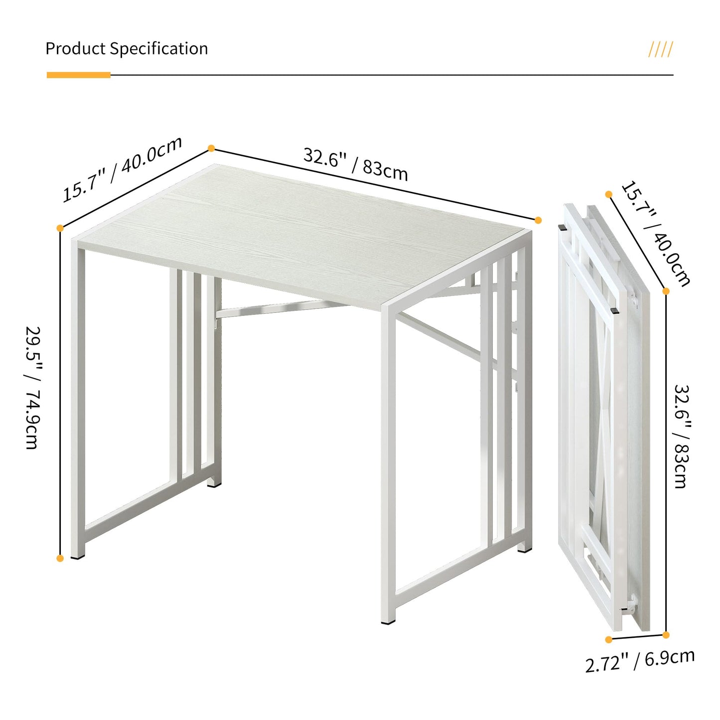 Lutown-Teen Small Folding Desk 32 inch, No Assembly Required Small Office Desk, Writing Gaming Computer Camping Desk, White
