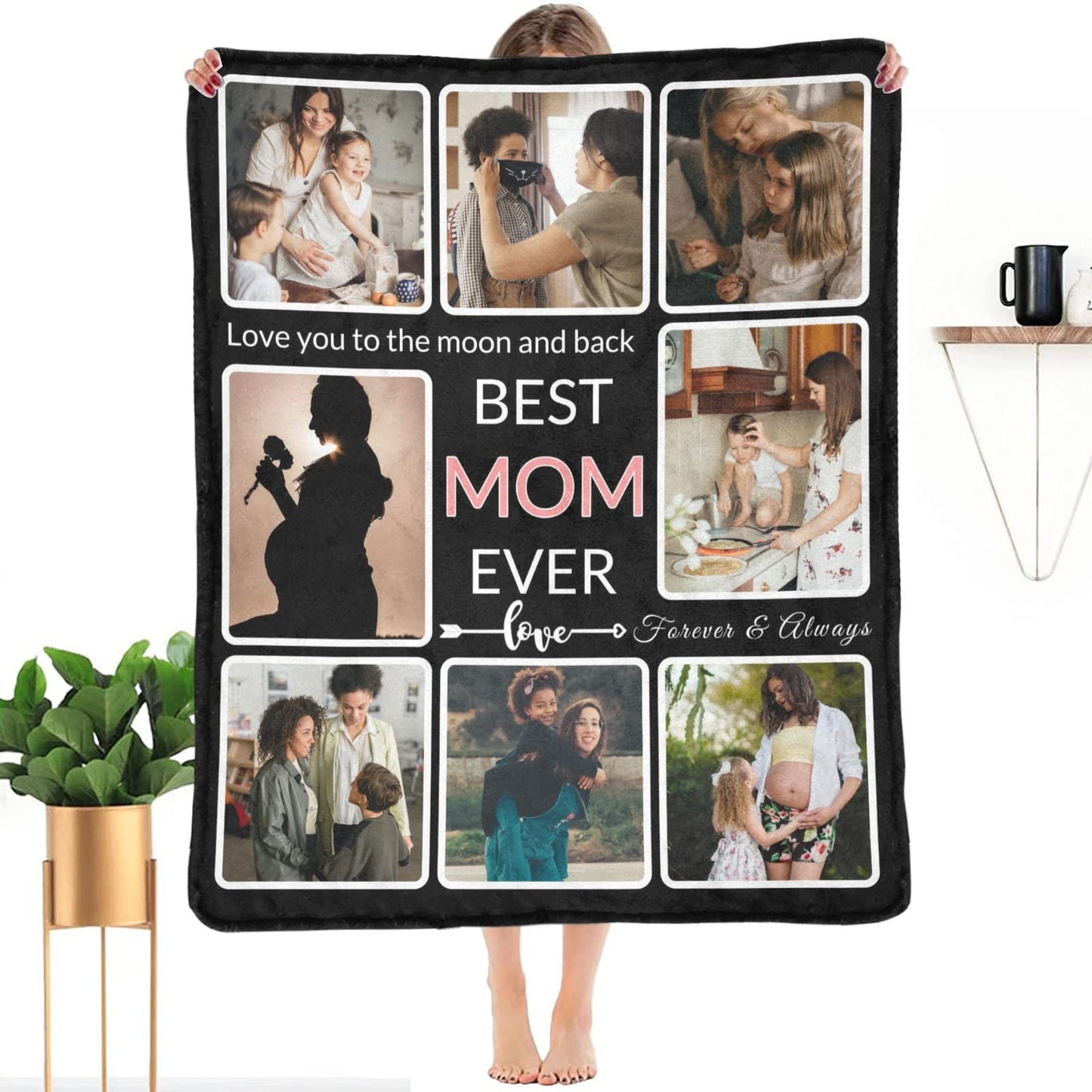 SHIYEL Gifts for Mom Custom Blanket with Photo, Make a Personalized Mother's Day Blankets with Picture Customized Mothers Day Throw Blanket for Best Mom Ever, 8 Collage Made in USA