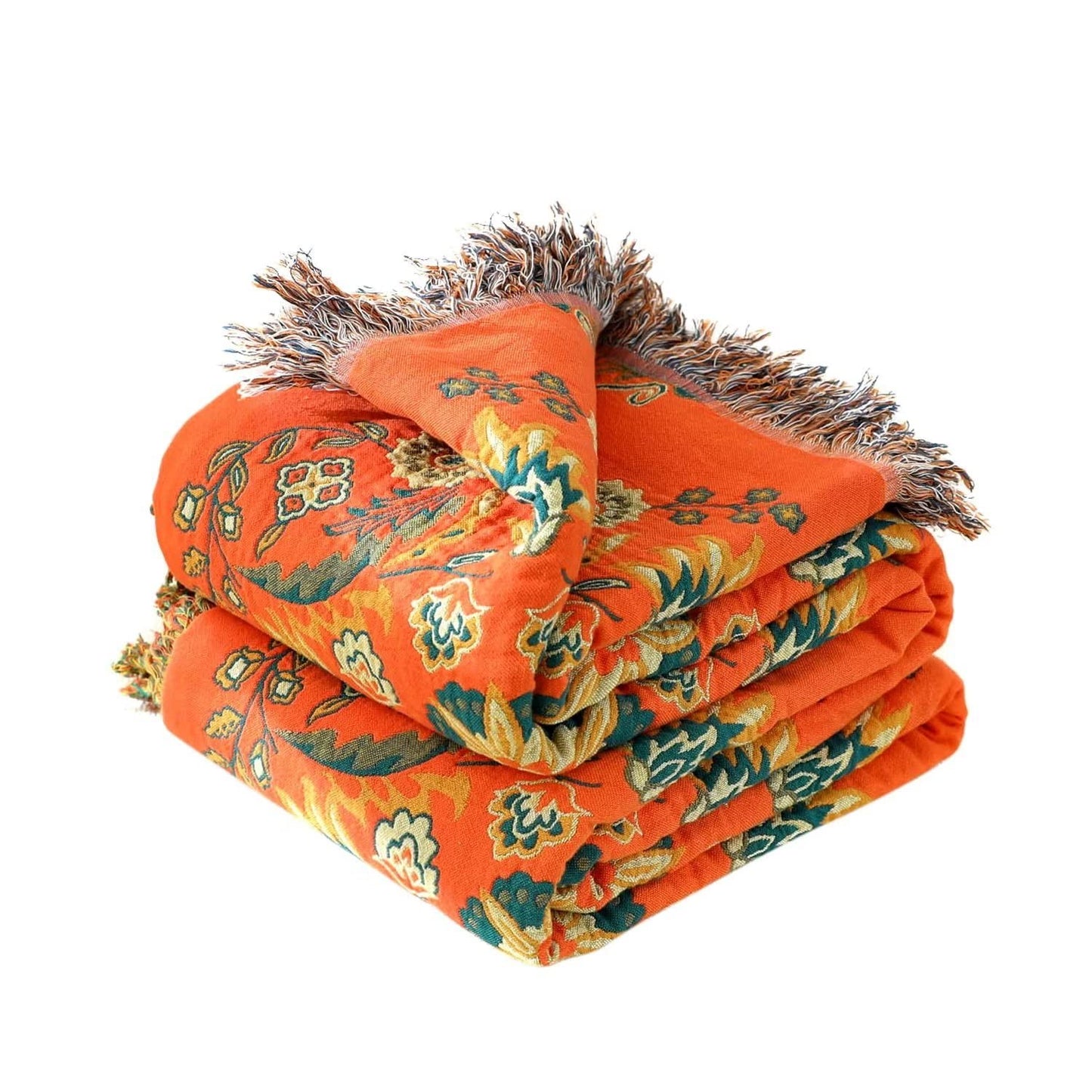 Boho Throw Blanket for Bed 100% Cotton Ultra Soft Rustic Quilt Floral Printed Farmhouse Decor Summer Bed Blankets,60"×80" All Season Rustic Large Throw for Sofa Couch Chair