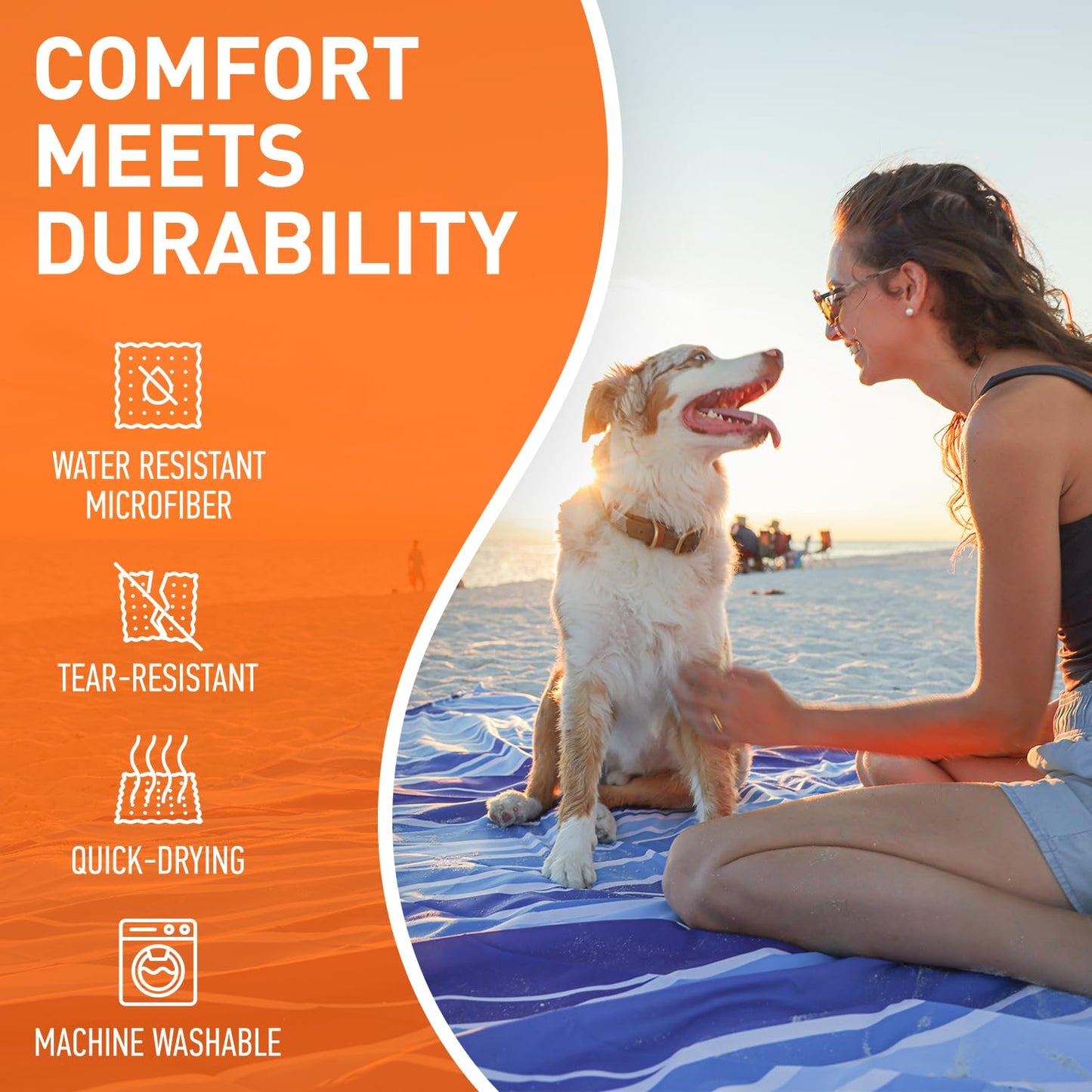 Everlasting Comfort Large Beach Blanket Waterproof & Sandproof - 80" x 80"/6.7ft x 6.7ft - Lightweight Beach Mat, Picnic Mat, Outdoor Blanket - Ideal for Festivals, Camping - Blue