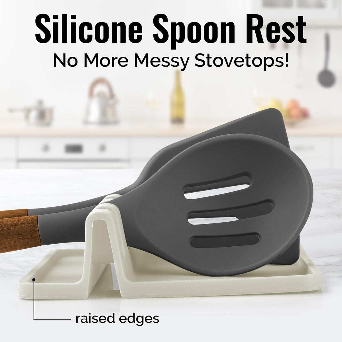 Zulay Kitchen Silicone Utensil Rest with Drip Pad for Multiple Utensils - BPA-Free, Heat-Resistant Spoon Rest & Spoon Holder for Stove Top - Kitchen Utensil Holder for Ladles & Tongs - Gardenia
