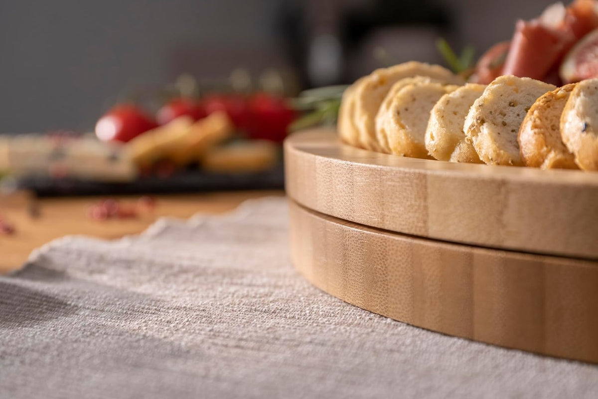 Charcuterie Cheese Board and Platter Set - Made from Bamboo Wood - US Patented 13 inch Cheese Cutting Board and Knife for Entertaining and Serving - 4 Knives - 4 Bowls