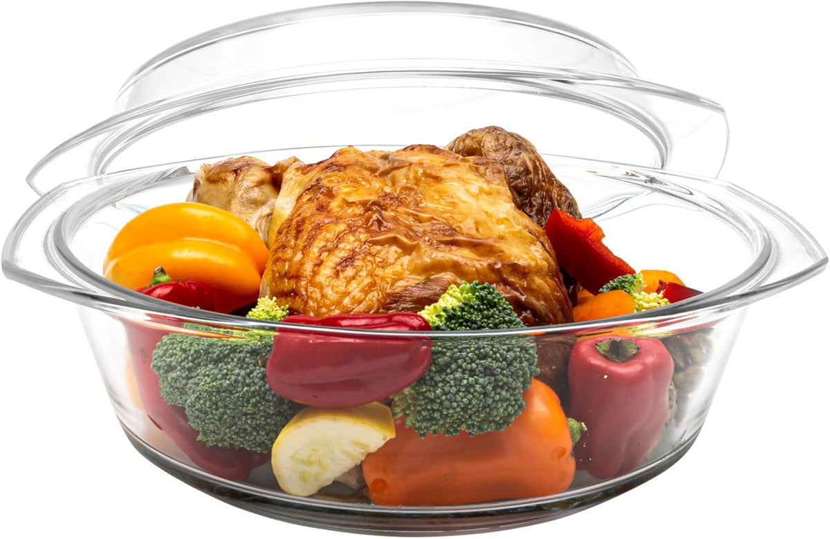 Simax Casserole Dish with Lid, 3.5 Quart Round Glass Casserole Dishes for Oven with Lid and Handles, Baking Dishes for Oven, Covered Bowl for Cooking, Baking, Serving, Microwave, Dishwasher, and Oven Safe Cookware