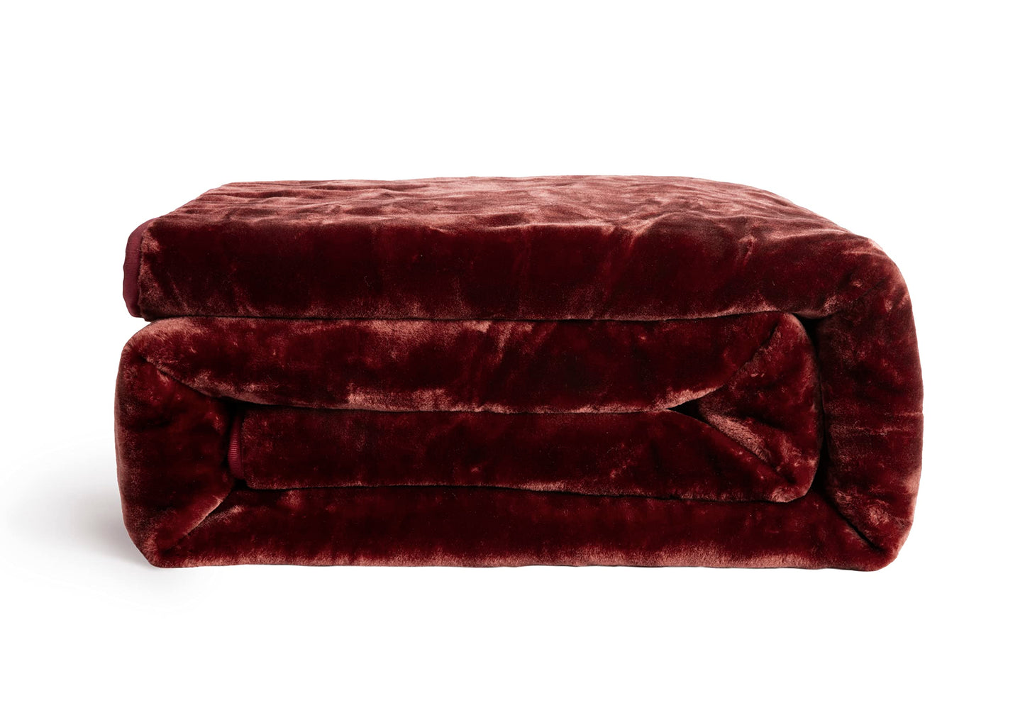Chezmoi Collection Heavy Single Ply 9 Lbs Korean Style Faux Mink Blanket, 750GSM Thick Silky Soft Plush Raschel Mink Blanket, 85" x 95" King, Solid Burgundy
