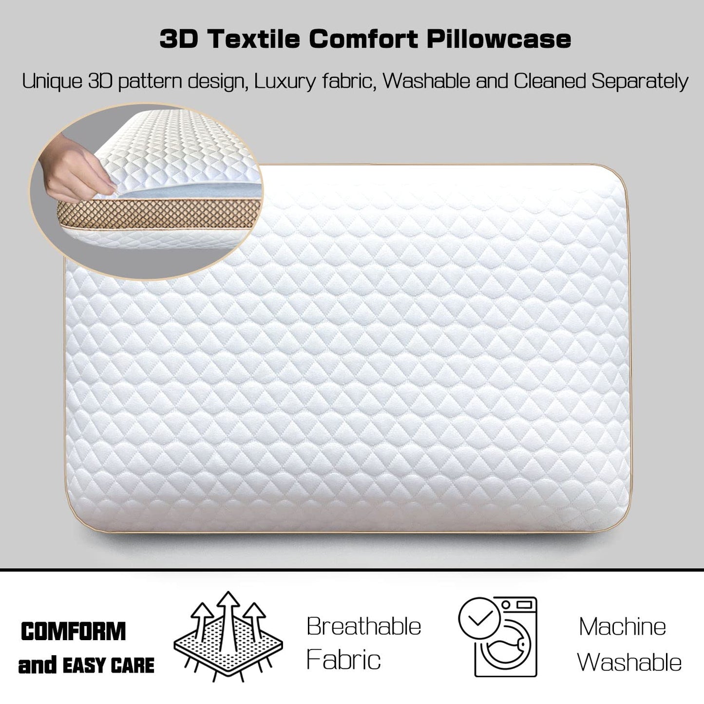 Sofslee Memory Foam Pillows Standard Size Set of 2, Medium Firm Pillow for Sleeping, Orthopedic Bed Pillow for Side, Back Sleepers, Ventilated Gel Foam Pillow with Washable Cover, 23.6" x 15.7"x 5.1"