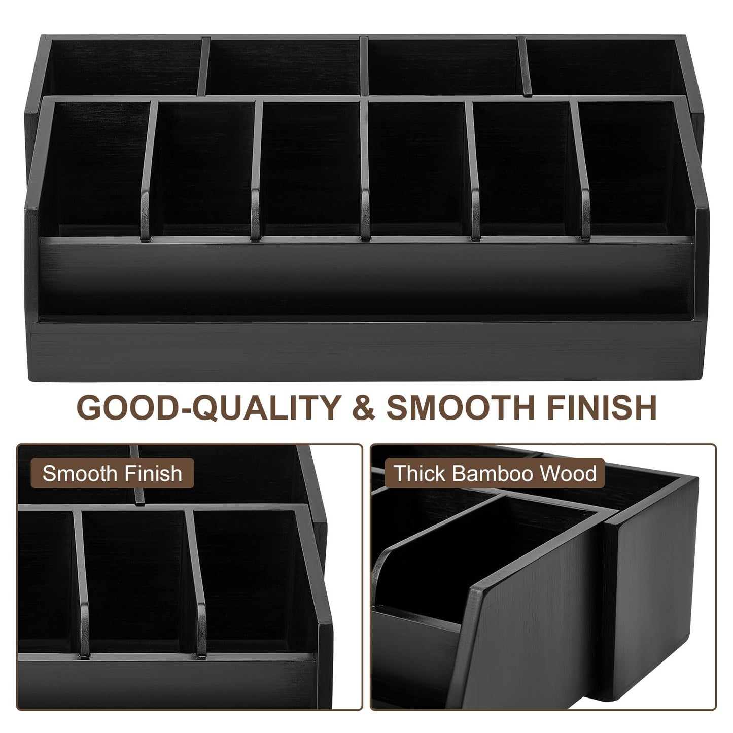 Ikkle Wooden Belt Organizer Box, 10 Compartment Belt & Tie Storage, Closet & Drawer Display Case, Large Holder (Black)