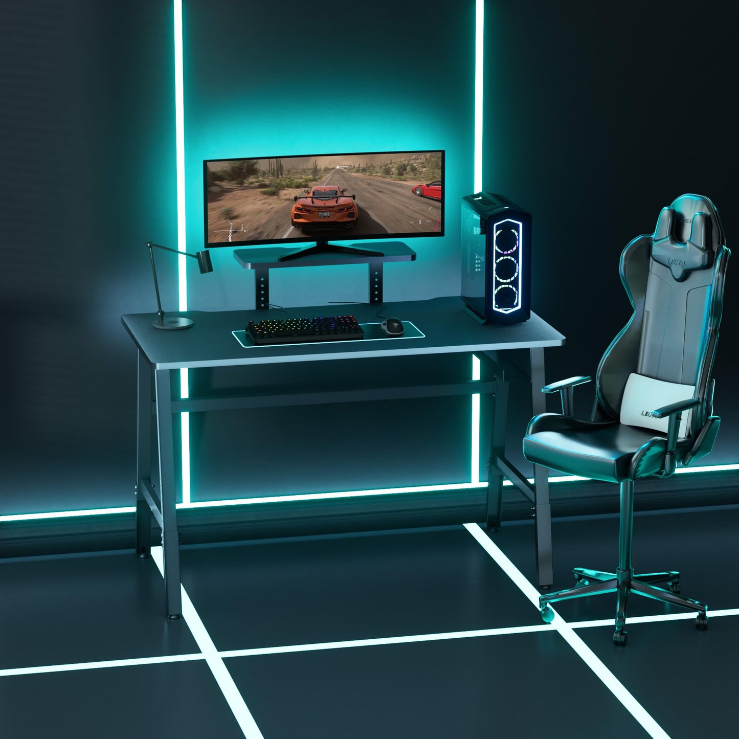 UPGRAVITY Height Adjustable Computer Desk - 47" Gaming Desk, Small Home Office Desk with Monitor Stand, Modern Simple Table Study Writing Work, Living Room Home Bedroom PC Table, Metal Frame, Black